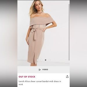 Lavish Alice Bardot Sheer Corset Midi Dress in Mink - brand new with tags